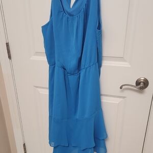 Blue Tiered Ruffled High Low Sundress